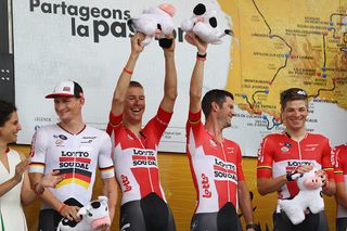 Lotto Soudal and sprinter Andre Greipel sign in at the start of stage 4