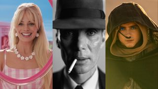 Margot Robbie in Barbie, Cillian Murphy in Oppenheimer, and Timothée Chalamet in Dune 2