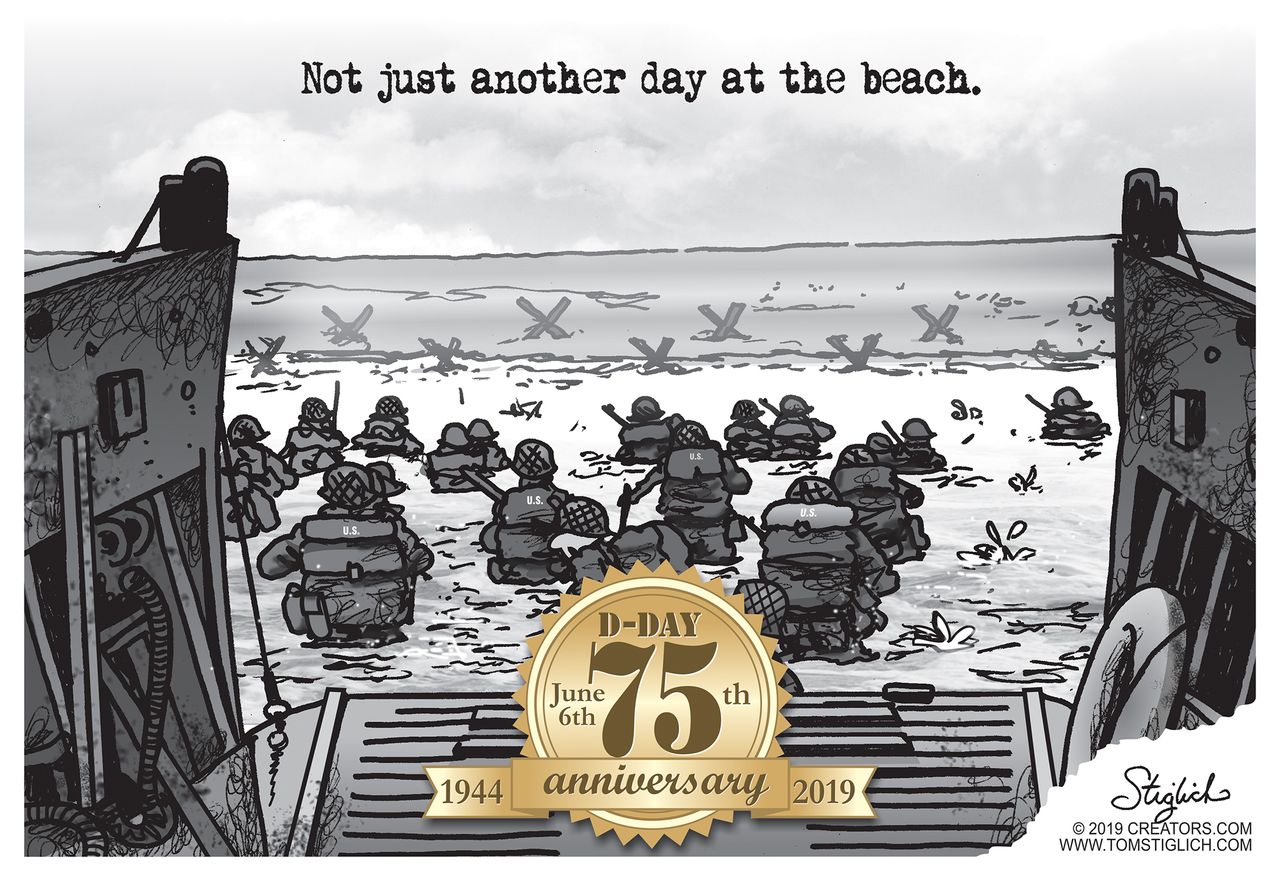 Editorial Cartoon U.S. D-Day Omaha Beach WWII Anniversary