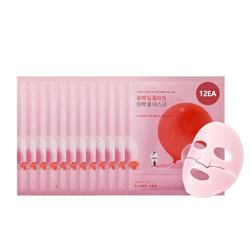 Round Lab Camellia Collagen Mask, 30min Hydrogel Mask, Quick Hydration, Firming&amp;amp;pore Minimizing, for Sensitive Skin, Micro Molecule Collagen, Facial Mask, 34 G/1.19 Fl Oz 4ea