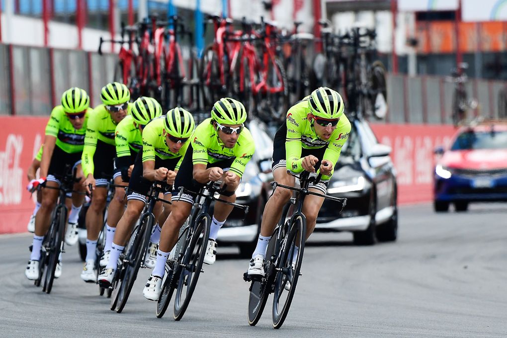 Trek-Segafredo in formation during team time trial practice in Zolder