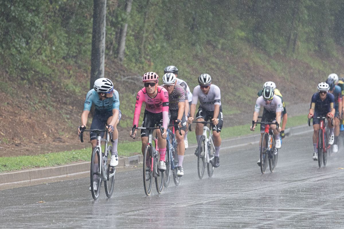 It was still raining heavily when racing got underway at 2:30 PM ET.