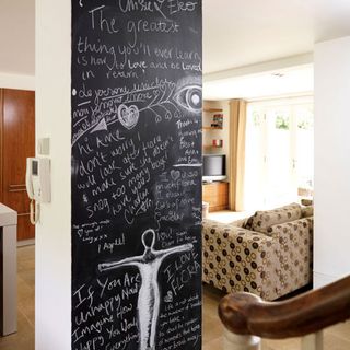 blackboard wall with telephone and white wall
