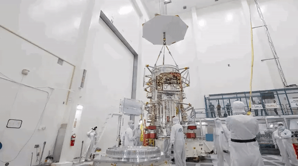 A fast-forwarded gif of scientists working on the Clipper.