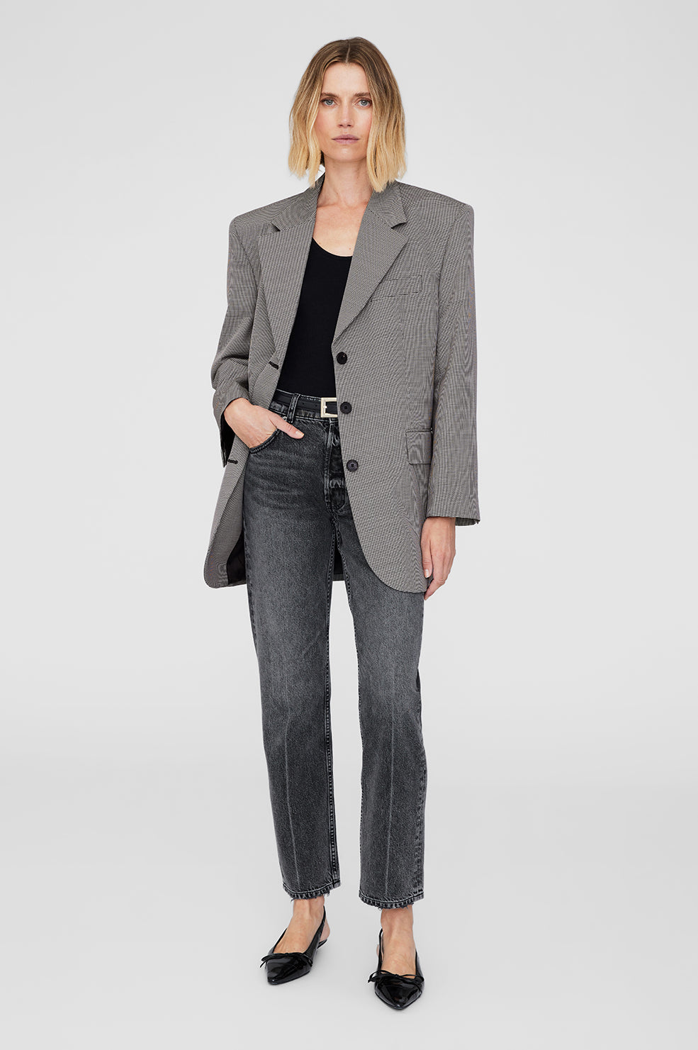 Sara Blazer - Black and White Mini Houndstooth