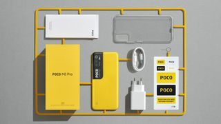 The Poco M3 Pro 5G and the accessories included in its box