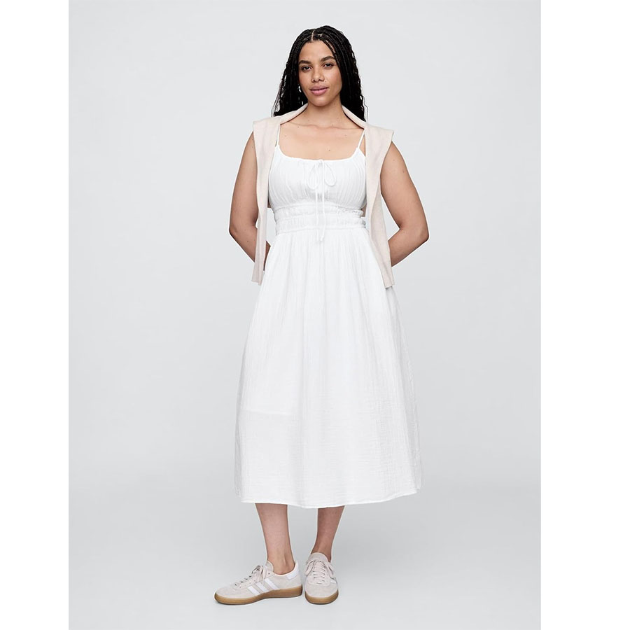 Gap Womens Tie-Front Woven Maxi Dress Optic White V4 L