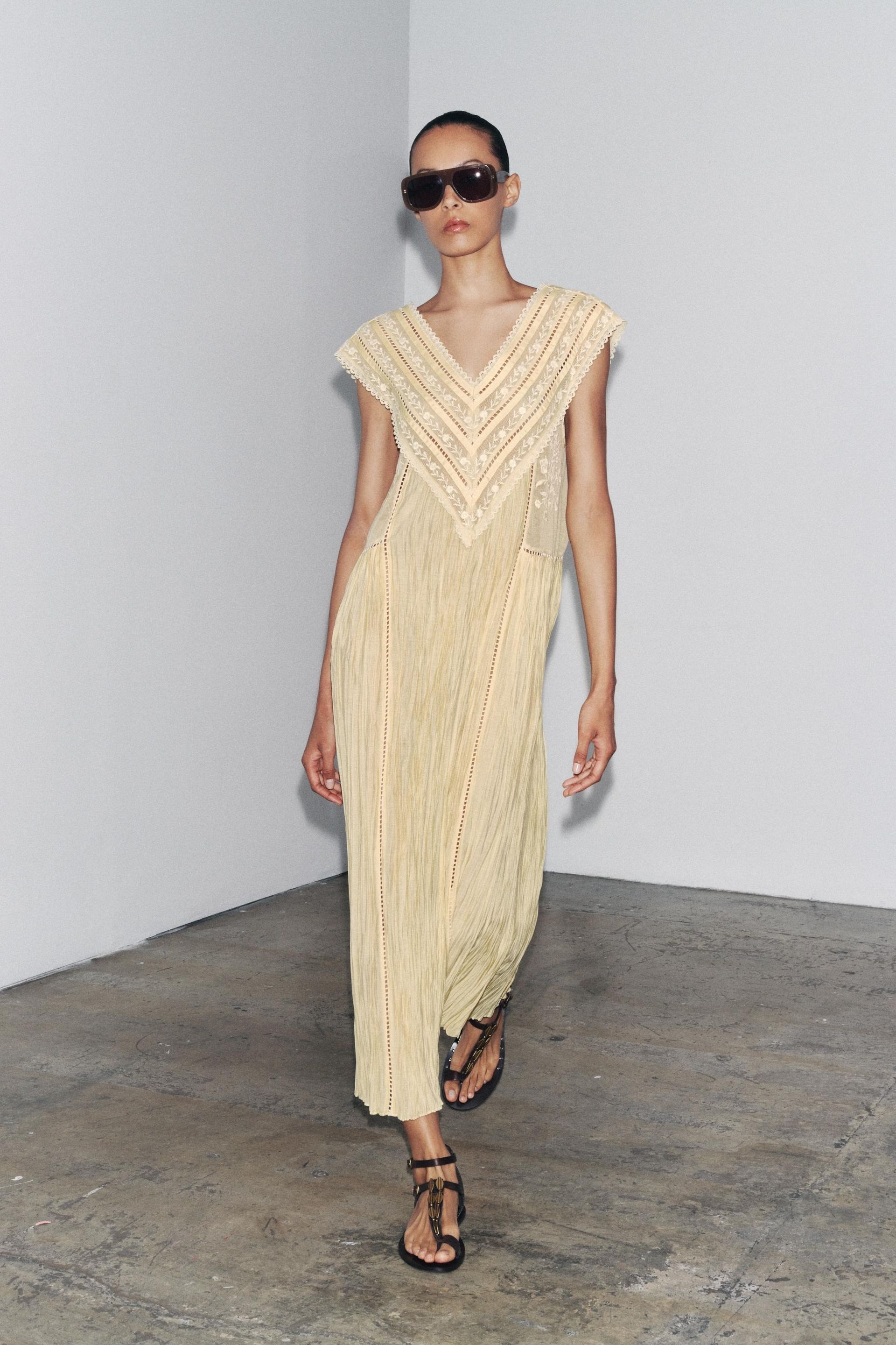 Zara, ZW Collection Embroidered Pleated Dress