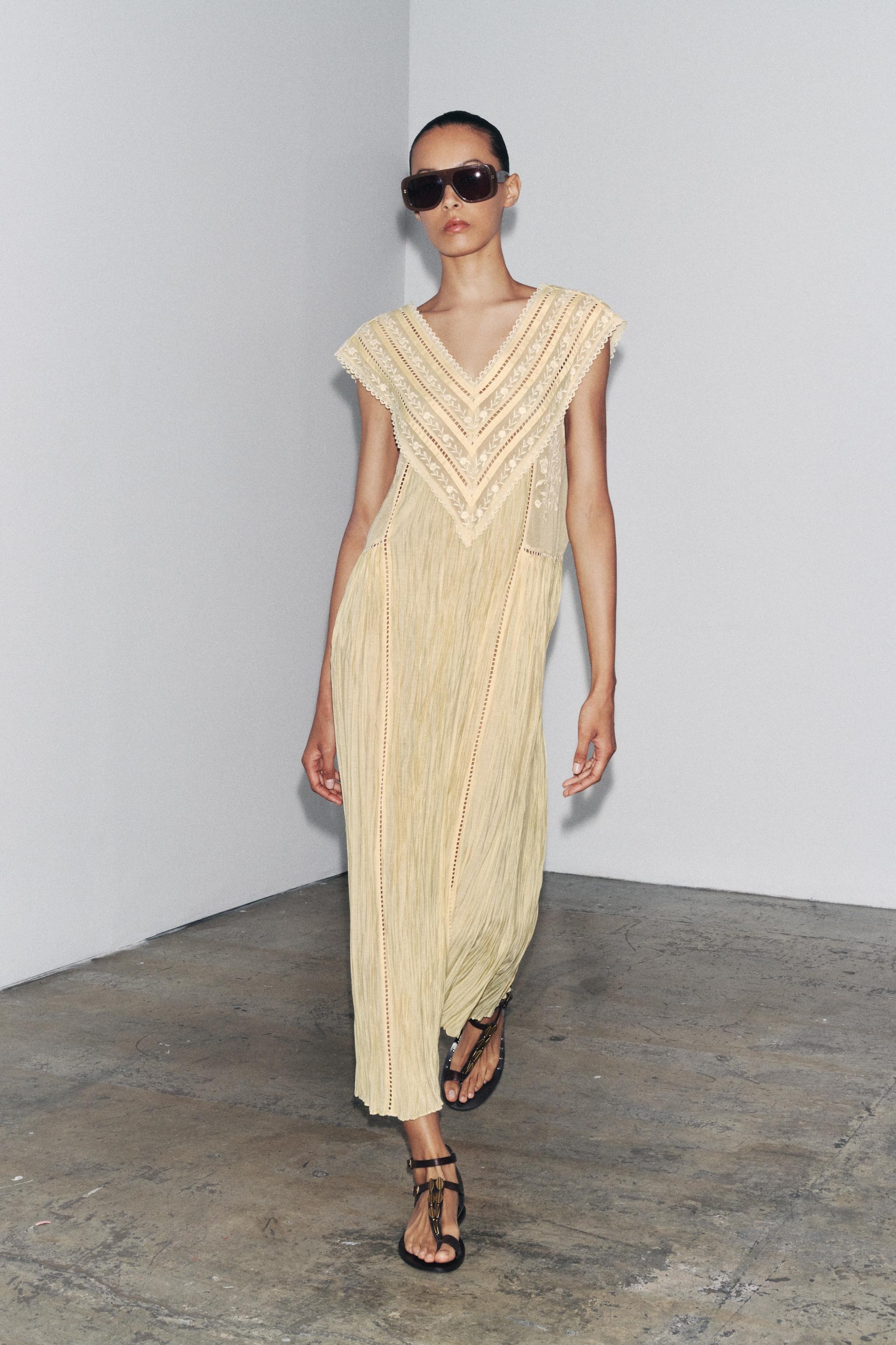 Zara, ZW Collection Embroidered Pleated Dress