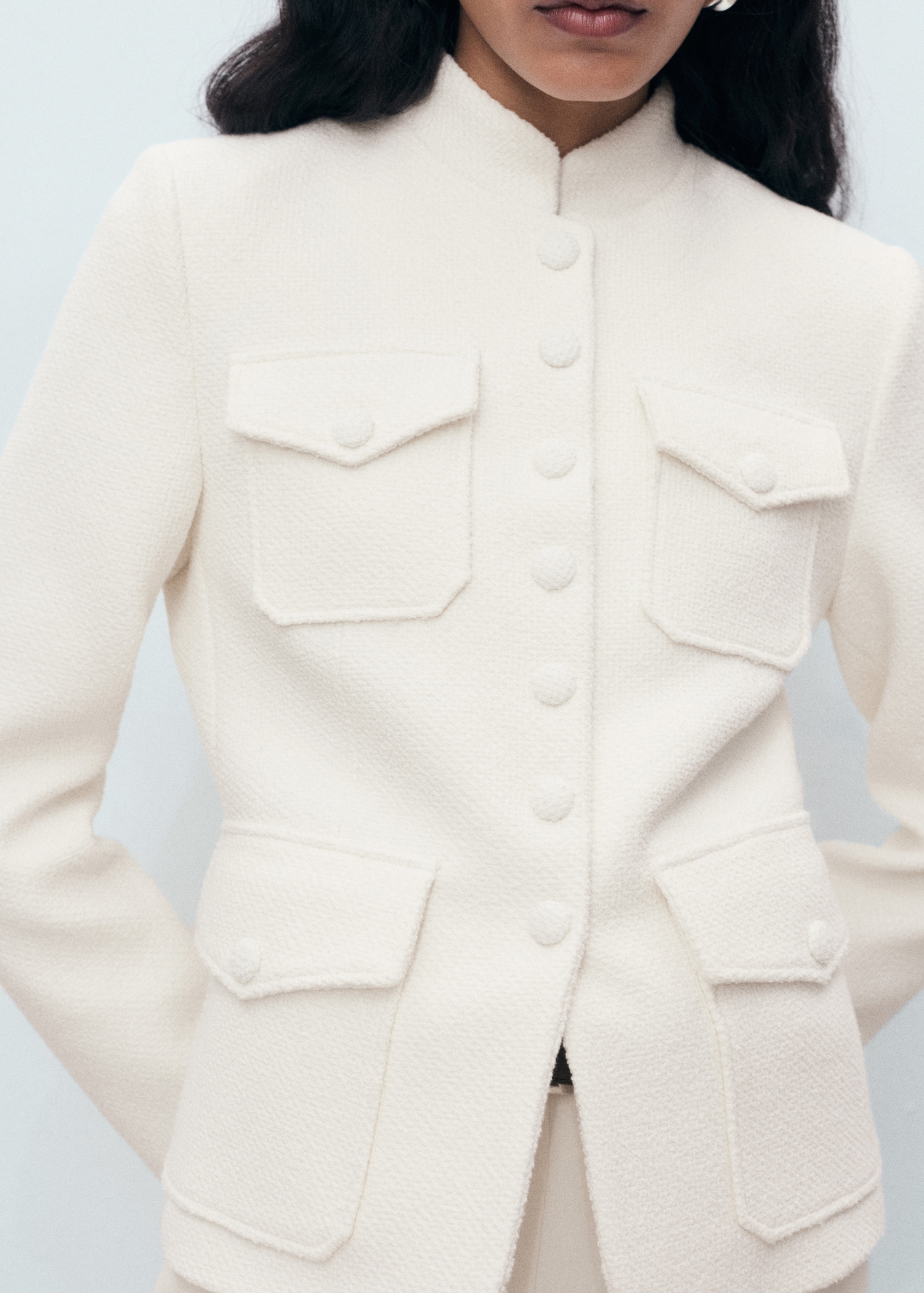 Boucl&amp;eacute; Jacket With Pockets - Women | Mango Usa
