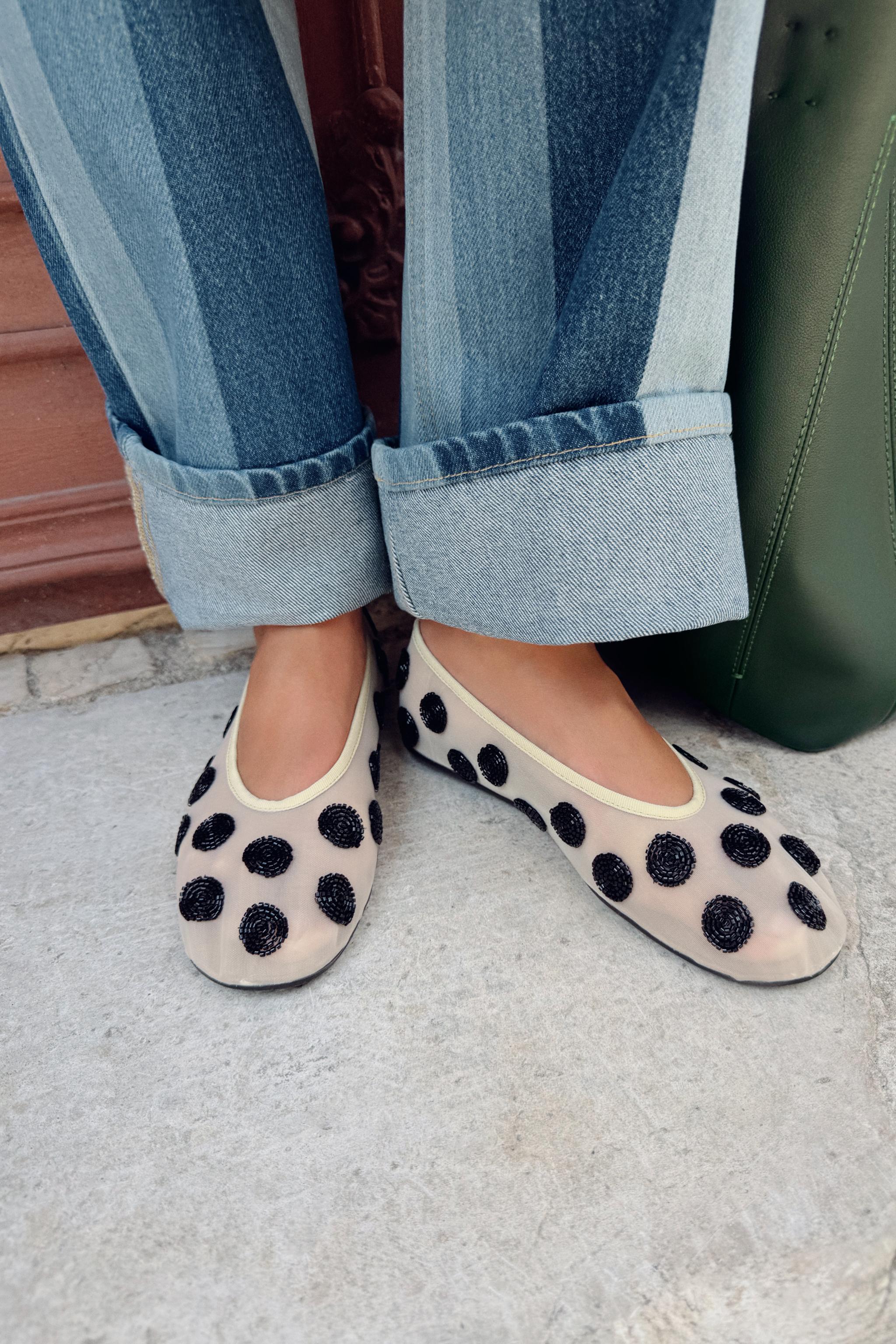 Printed Beaded Ballet Flats - Multi-Color - 5