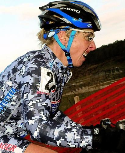 Laura Van Gilder (C-3 Athletes serving athletes) doing everything in her power to stay on the bike.