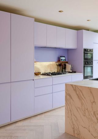 a lavender color kitchen