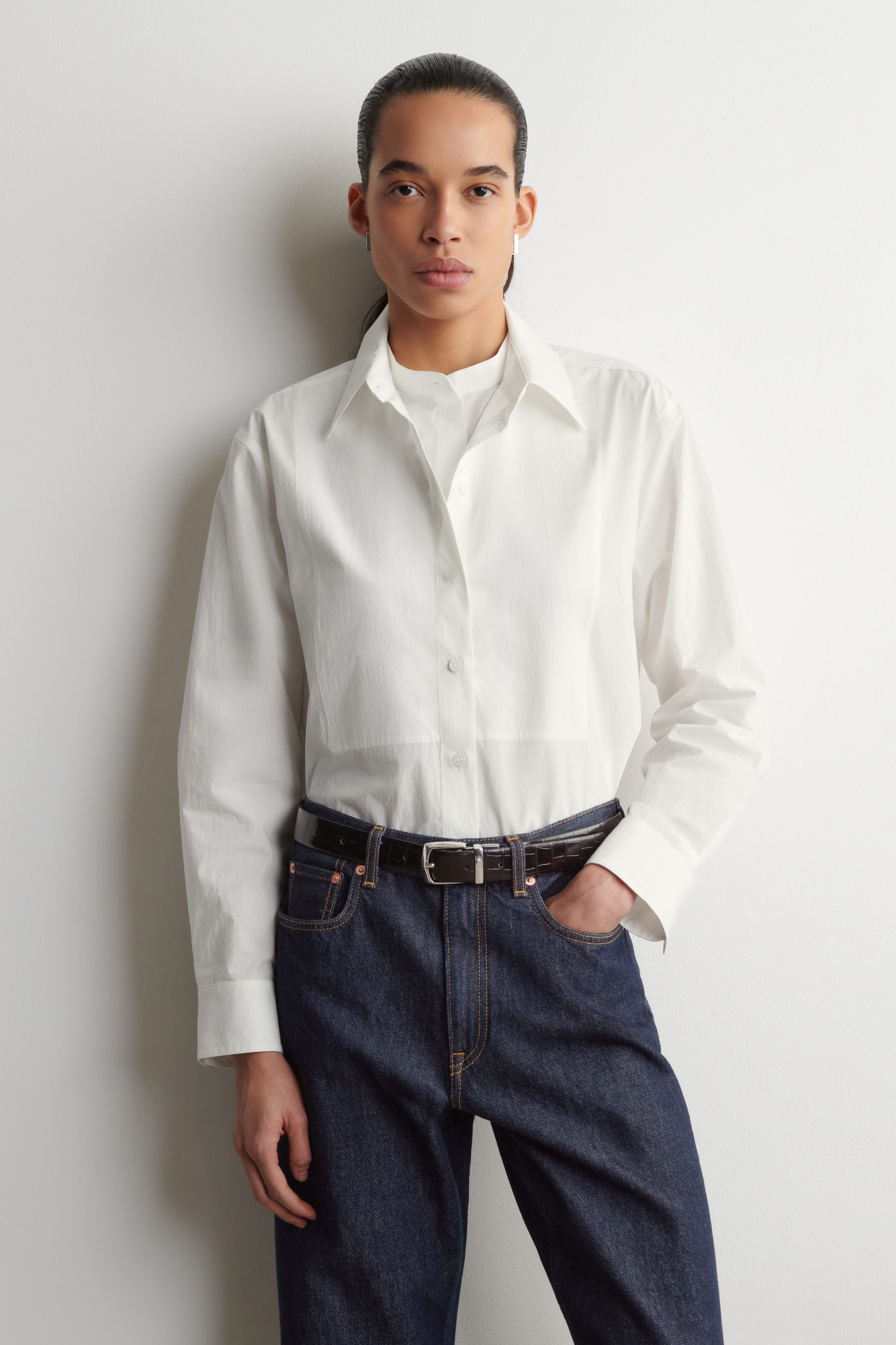 Layered-Collar Pima Cotton Shirt