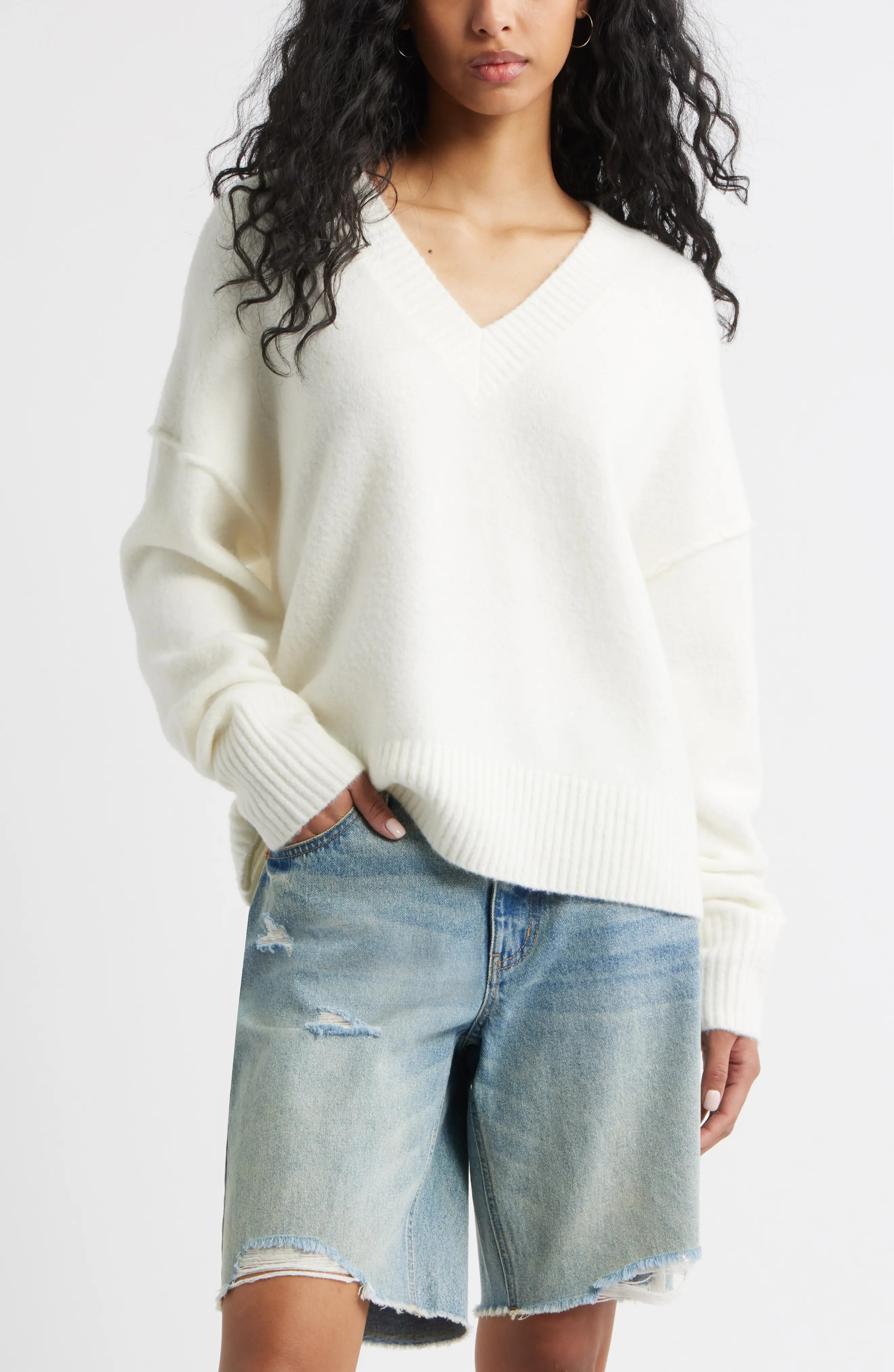 BP., Oversize Cozy V-Neck Sweater