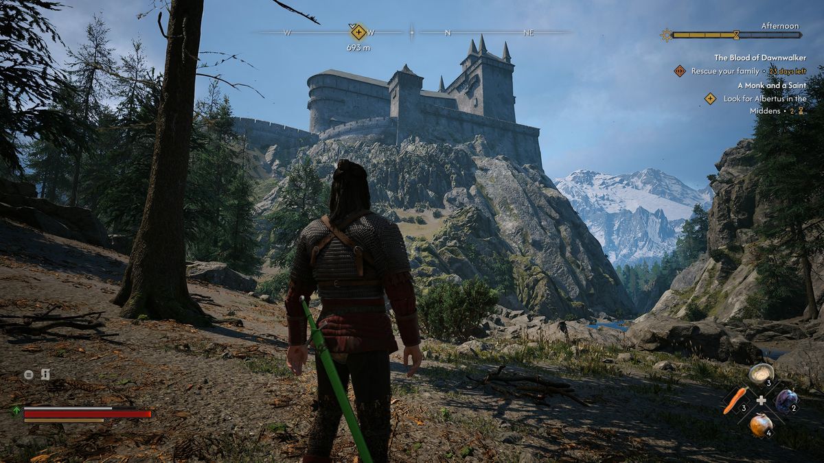 A man looks at a distant castle