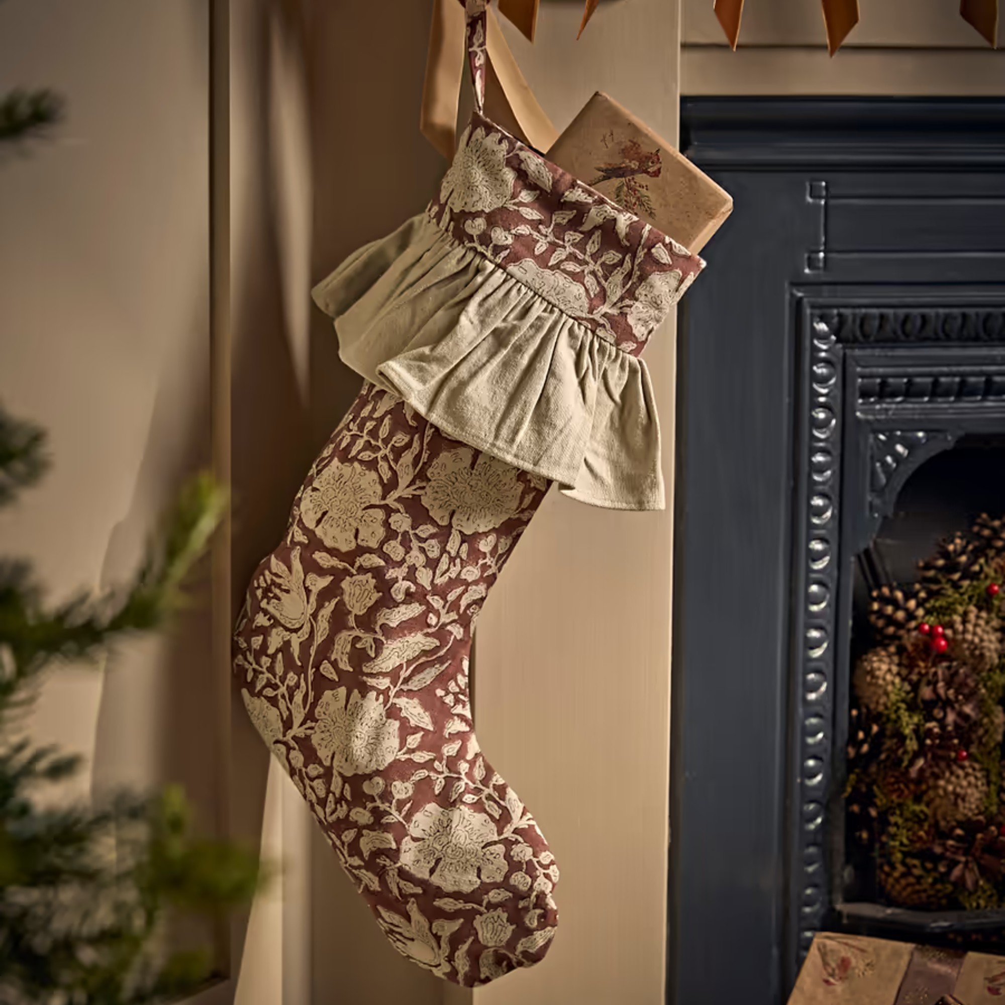 Cox &amp;amp; Cox Block Print Ruffle Stocking