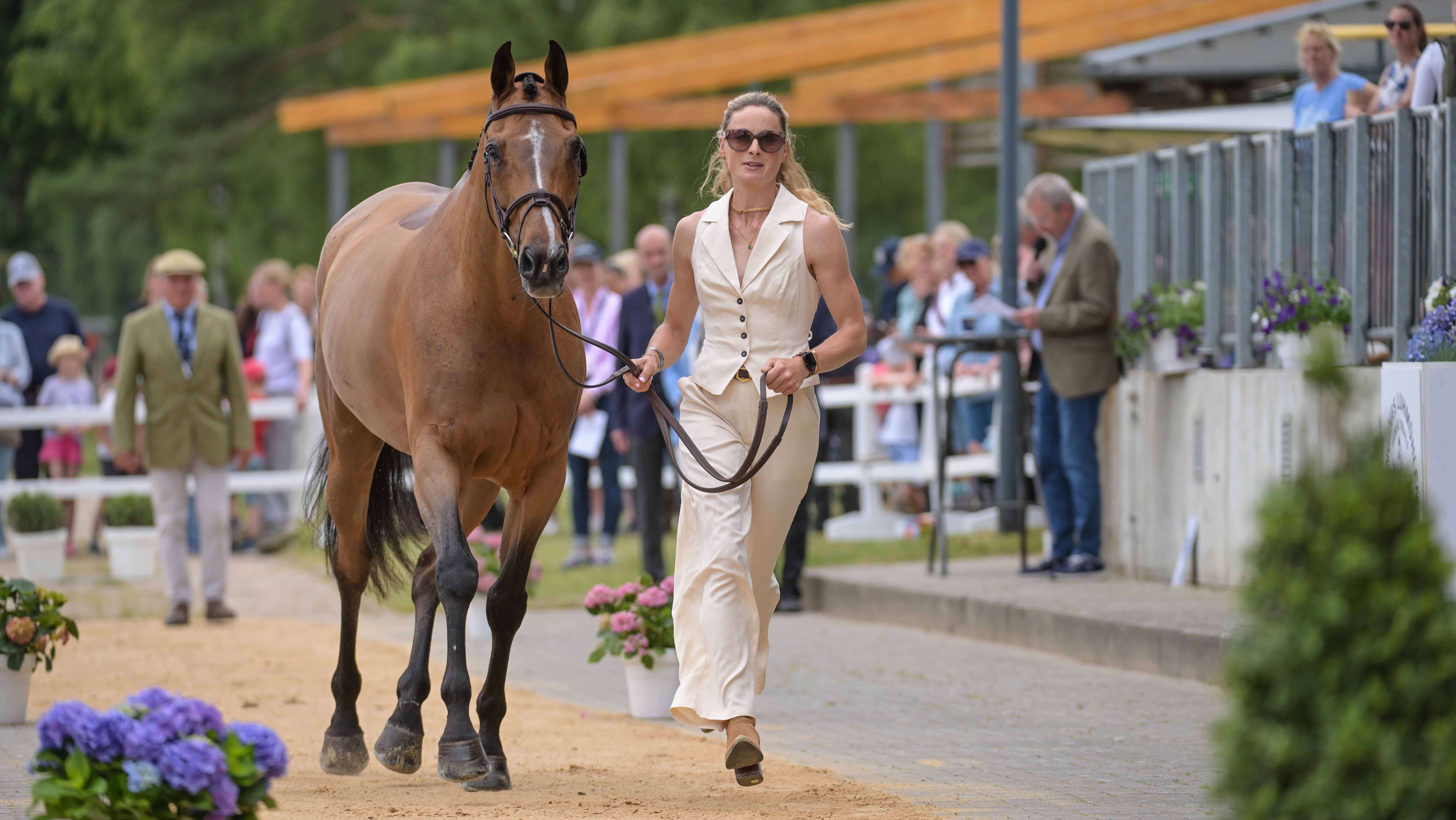 Pictured British rider Caroline Harris and horse D.Day at the Luhm&uuml;hlen Horse Trials first trot-up.