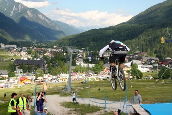 A rider descends in Kranjska Gora, Slovenia