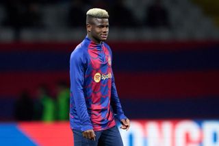Tottenham Hotspur target Mikayil Faye of FC Barcelona looks on prior to the LaLiga EA Sports match between FC Barcelona and RCD Mallorca at Estadi Olimpic Lluis Companys on March 08, 2024 in Barcelona, Spain. (Photo by Alex Caparros/Getty Images) (Photo by Alex Caparros/Getty Images)
