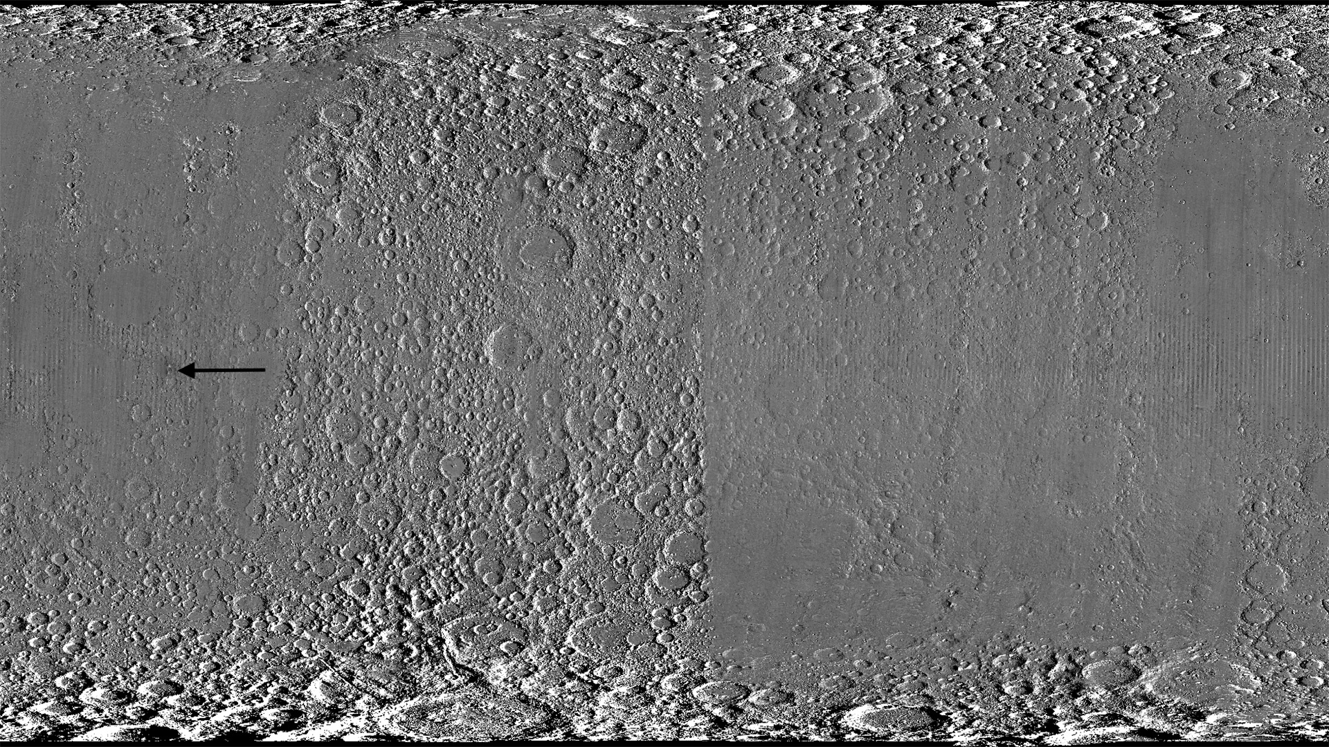 Black and white images of circular craters on the moon.