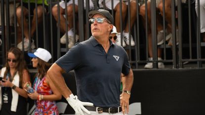 Phil Mickelson looks on during the LIV Golf Invitational - Miami in October last year.