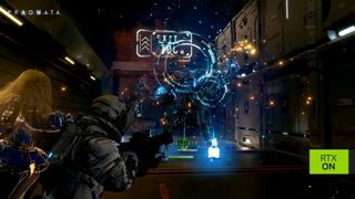 A screenshot of a promotional video created by Nvidia, using Capcom's Pragmata, to demonstrate the use of DLSS 4.5 Ray Reconstruction