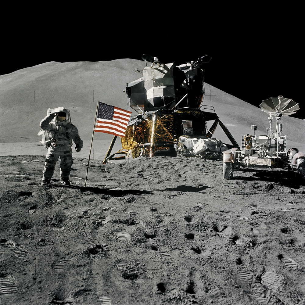 Astronaut Dave Scott drivers lunar rover on Moon during Apollo 15 Photo Print 