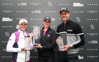 Grant, Sorenstam and Stenson pose with trophies