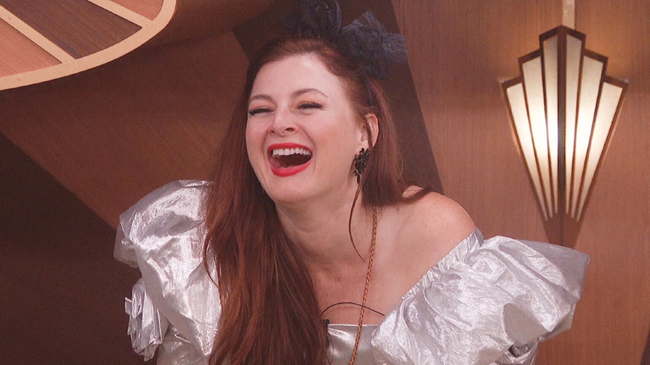 Rachel laughing in the horror house. 