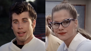 John Travolta as Danny and Susan Buckner as Patty in Grease (side by side) 