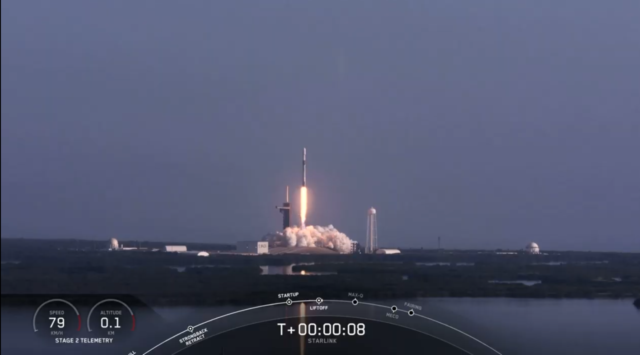 Blastoff of a Falcon 9 rocket carrying 60 SpaceX Starlink satellites on Sept. 3, 2020.