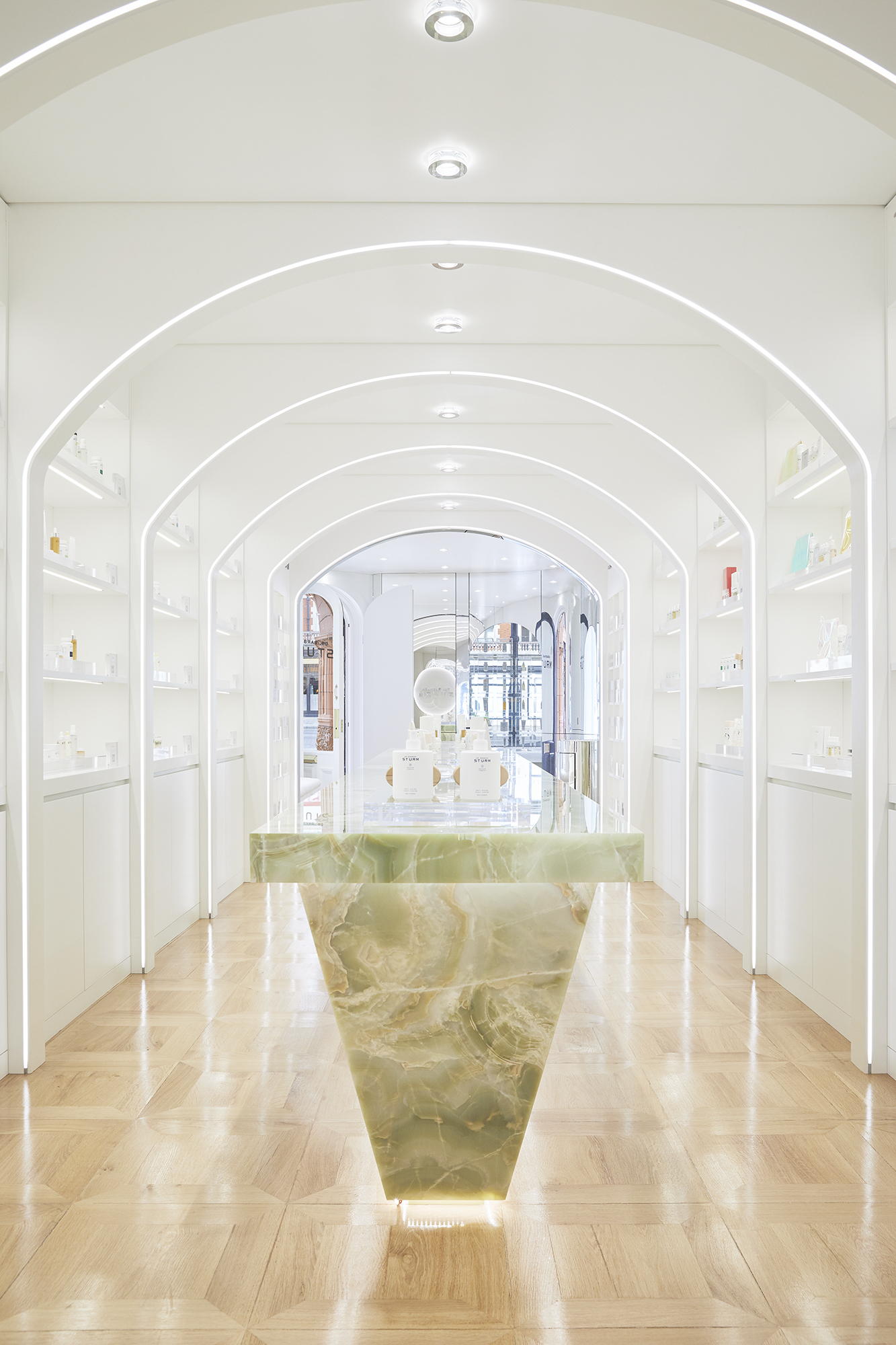 High gloss white shop interior