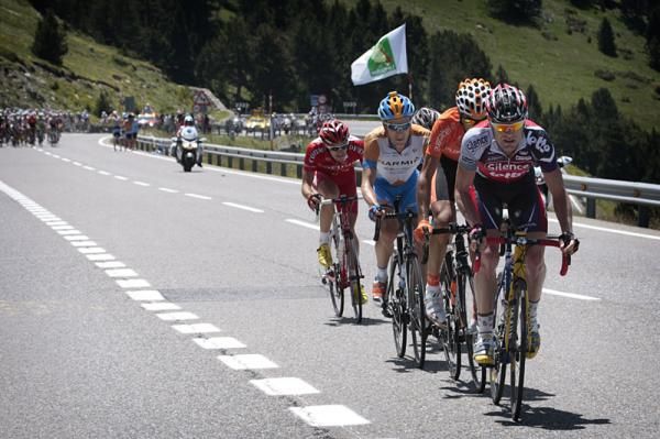 Cadel Evans (Silence-Lotto) leads an escape group in stage eight to Saint-Girons