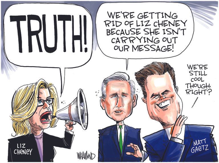 Political Cartoon U.S. liz cheney mccarthy gaetz