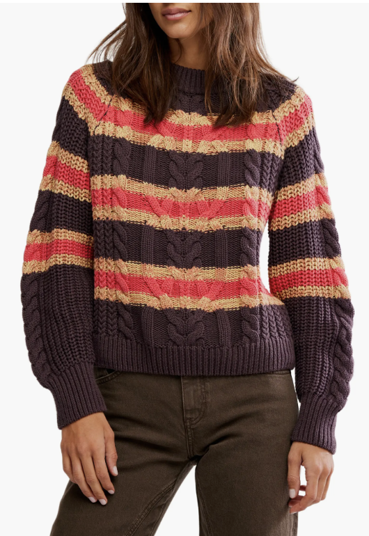 Free People, Frankie Stripe Cable Stitch Cotton Sweater (Was $108)