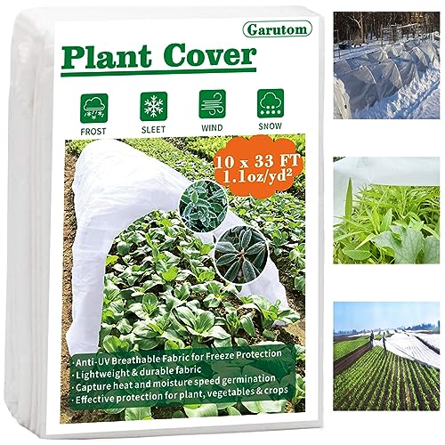 Garutom Plant Covers Freeze Protection 10ft X 33ft 1.1 Oz Frost Cloth Plant Freeze Protection, Frost Blankets for Outdoor Plants Winter or Floating Row Covers Shade Cloth for Gardens, Vegetables
