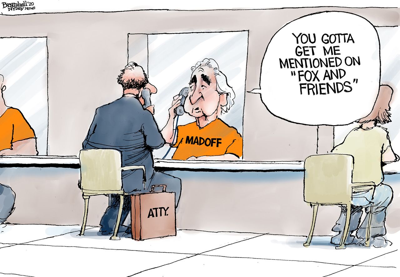 Political Cartoon U.S. Trump pardons Fox News Madoff