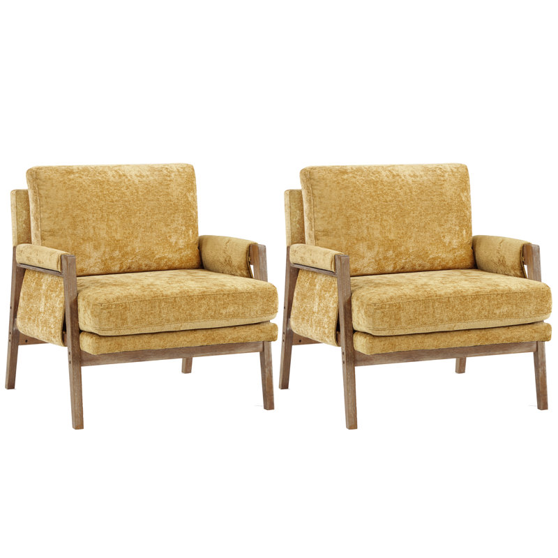 Wade Logan&amp;reg; 30" Wide Brayven Mid-Century Modern Upholstered Chenille Armchair With Wood Frame (set of 2) &amp;amp; Reviews | Wayfair