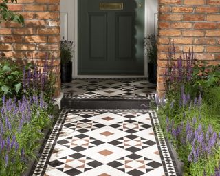 geometric garden path up to front door