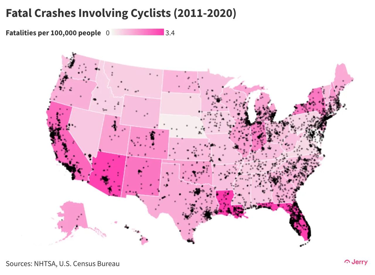 Fatal crashes involving cyclist in the US