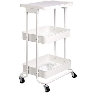 Amazon Basics 2-tier metal kitchen utility cart with shelf in white alloy steel