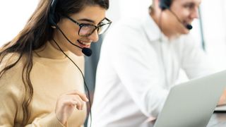 Professional using a best in class voip headset for business call