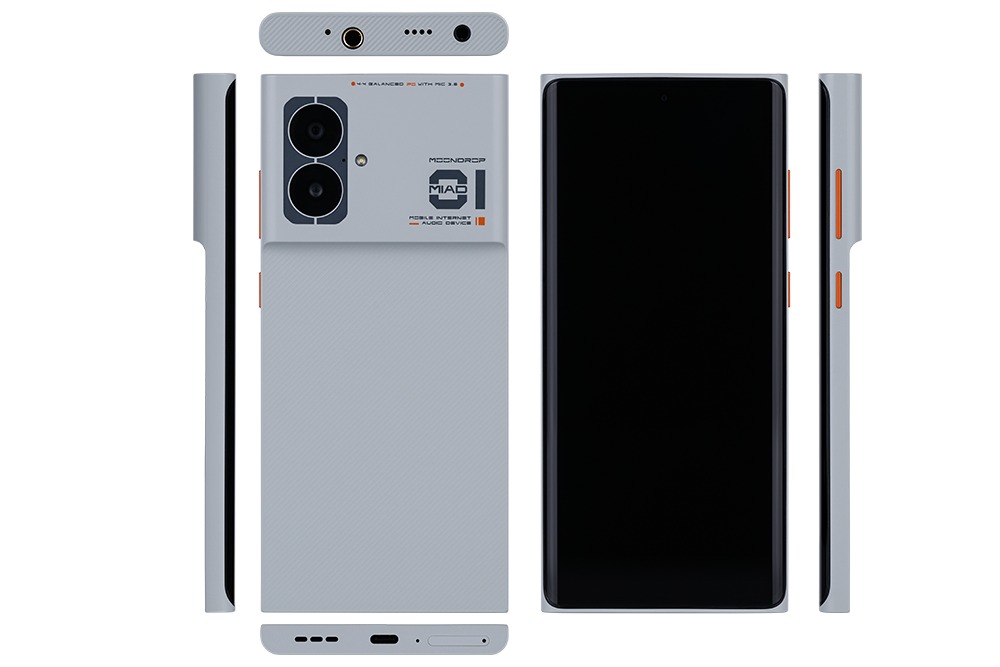 Multiple views of the sides of the Moondrop Miad 01 phone