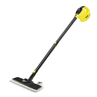 Karcher stick cordless steam cleaner in a black and yellow design.