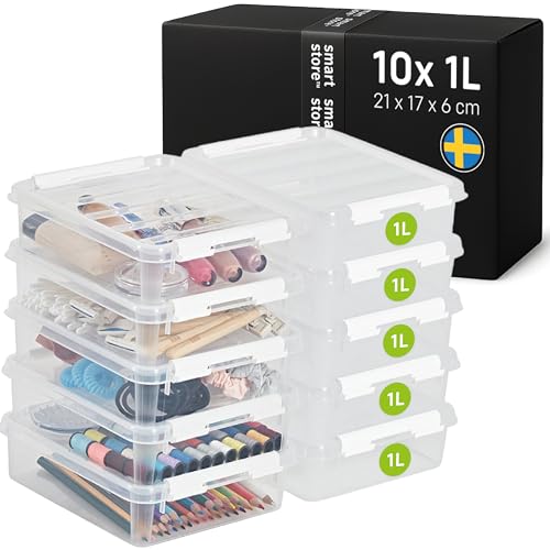 Smartstore - 10x Plastic Storage Box With Lid 1l (21x17x6cm) |plastic Storage Drawers With Lid|food-Safe Material|kitchen & Organisation|bpa-Free|durable Container for Home & Office|10-Year Warranty