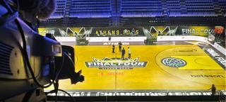 Shot of basketball court in final four action