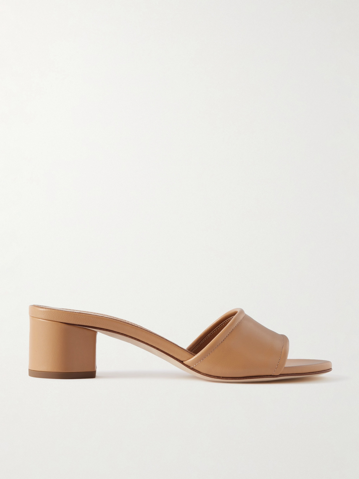 Brown Leather Mules With Block Heels