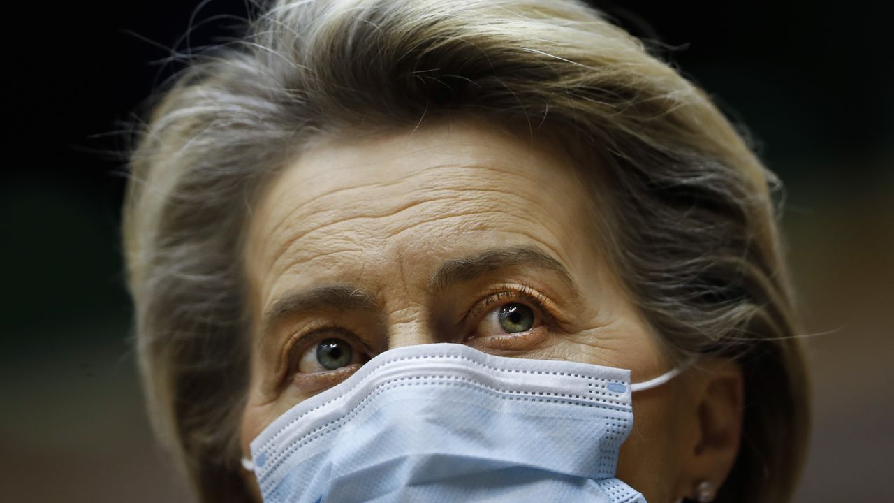 European Commission President Ursula Von Der Leyen wearing a face mask.