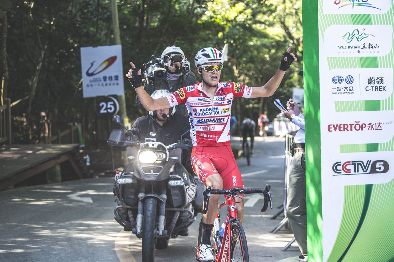 Fausto Masnada wins stage 8 of the Tour of Hainan.